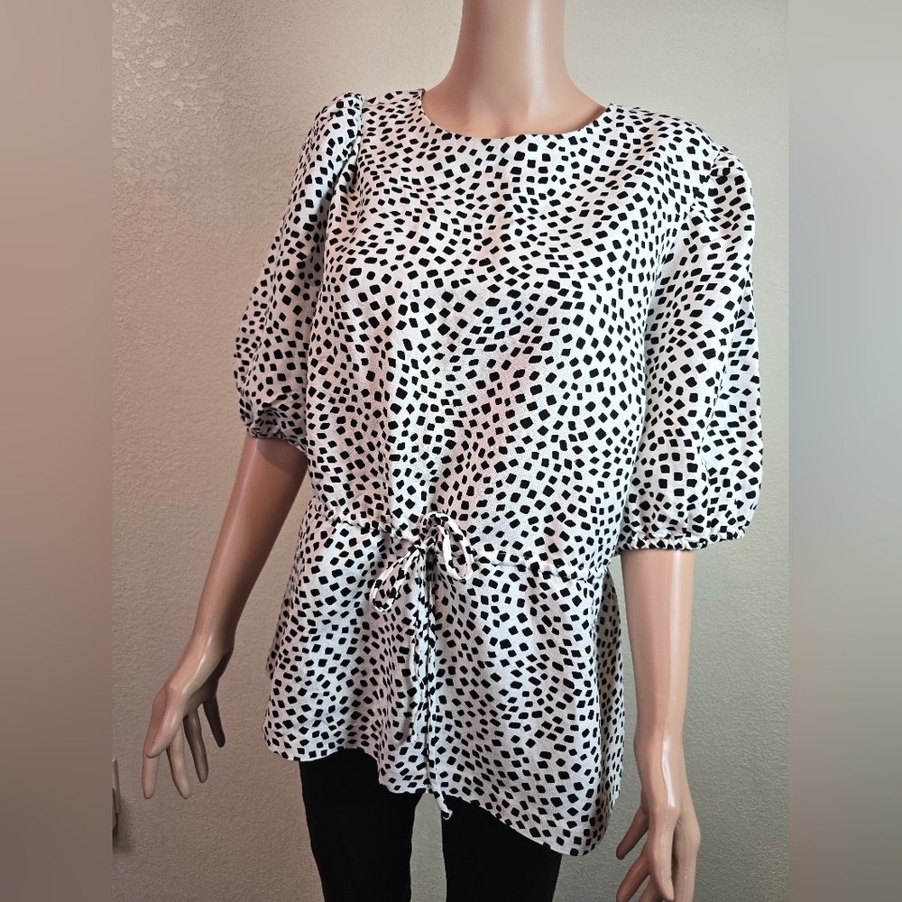 Alfani womens coral tides shirt linen blend white black Size Xl - Picture 4 of 12